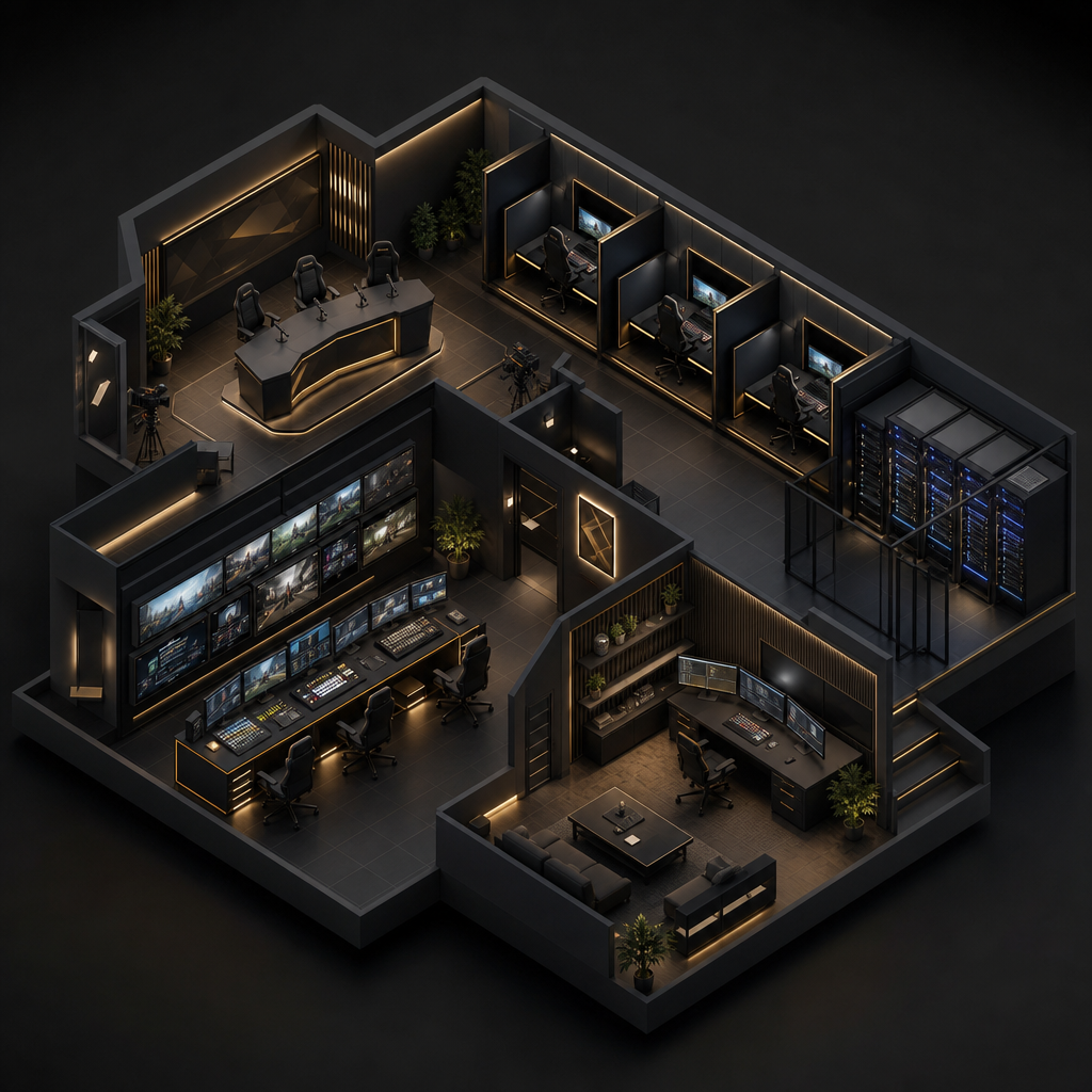 Isometric view of the DFRAG production facility with interactive operating zones