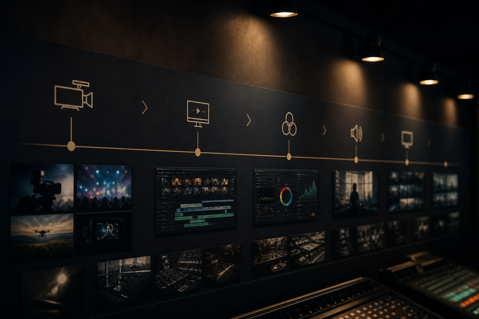 Atmospheric production timeline lighting for the workflow section
